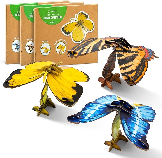 Preschool Toys Eco-Friendly Science Kits & STEM Projects, 3D Paper Puzzle for Kids 7+, Ideal for Homeschooling Supplies, Early Development Tools-Butterfly Series, 3 Colour