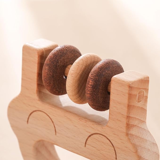 Wooden Baby Rattle, Newborn Wooden Rattle Toy, Natural Wooden Montessori Baby Grip Toy, Baby Gift Toy, Wooden Rattle Set 2PCS