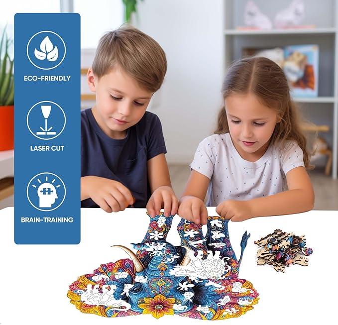 Wooden Jigsaw Puzzle, 500 Pcs Unique 3D Shape Jigsaw Puzzles, Wood Puzzle Gift Box Packing, Medium Size Letter, Creative Gift for Adults and Kids, Fun Challenging (EA2Elephant, 500PCS)