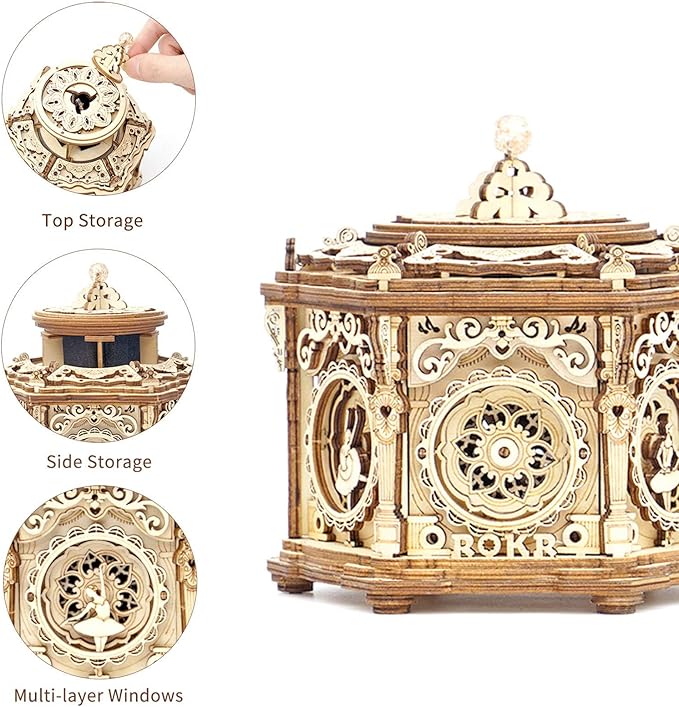 ROKR 3D Wooden Puzzles Music Box (Secret Garden) - Model Kits for Adults Spinning Musical Jewelry Box Vintage Keepsakes Storage, Gifts for Teens/Woman/Man