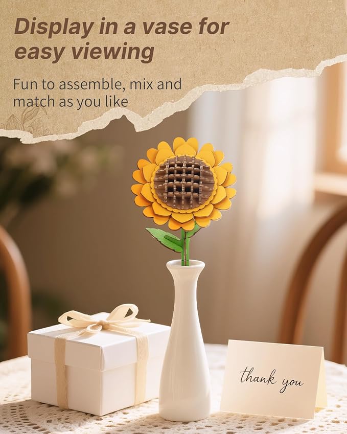3D Flower Wooden Puzzles for Adults-Sunflower, Wooden Flowers Model Kit Set DIY Crafts to Build, Mother's Day/Botanical Collection/Ideal Creative Gift Ideas/Housewarming