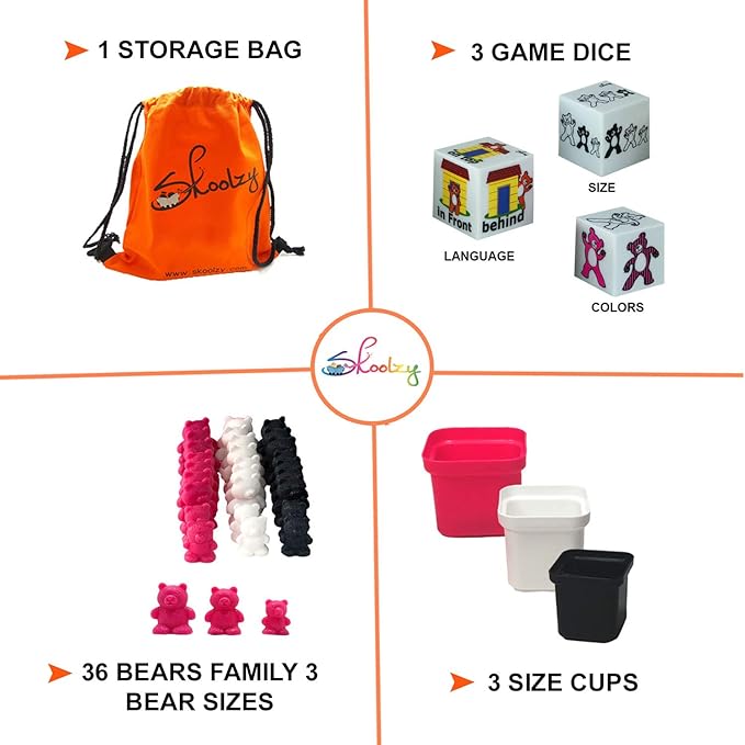 Skoolzy Counting Bears, Matching Cups and Game Dice Jumbo 43 Piece Set with ebook Included - Preschool Learning Toys - Color Sorting Bear Counters - Sorting Bears for Toddlers