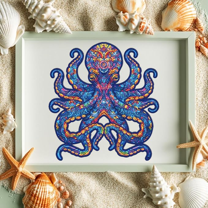 200 Pieces Octopus Wooden Puzzles for Adults, 11.8x11 Inches Octopus Jigsaw Puzzles, Ocean Wood Puzzle, Unique Shape Octopuses Puzzle Gift for Jigsaw Lovers Family Game Home Decor