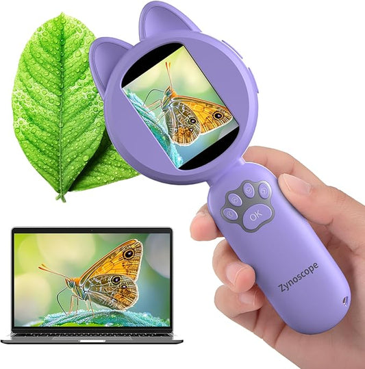 Kids Microscope 100X Magnification, STEM Handheld Digital Science Kit, Portable Educational Toy for Ages 3-16, Birthday for Boys & Girls Purple