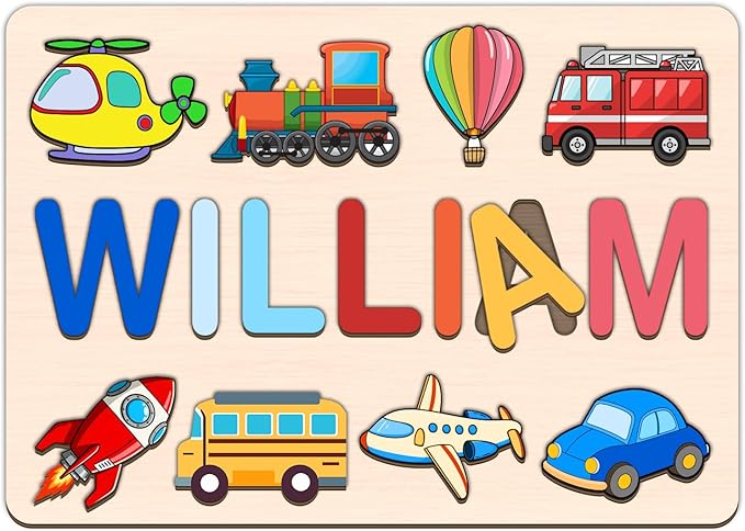 LOVELYPOD Personalized Name Puzzle for Kids, Custom Name Puzzles for Toddlers 1-3 Animal Puzzle, Customized 1st Birthday for Girls & Boys Wooden Toys for Kids, for New Baby - Style 2