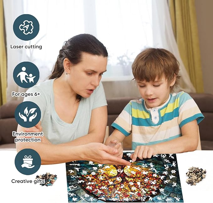 Wooden Puzzles for Adults 500 Pieces, Mosaic Tree of Life Jigsaw Puzzles, Medium, Unique Shape Adult Puzzles, Irregular Creative Gift for Family Game(16.7 * 11.1 in)