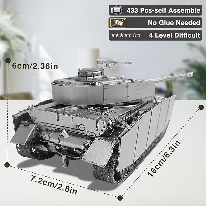 Piececool Metal 3D Puzzles for Adults, Germany Panzer IV Tanks Model Building Kits (1:48 Scale), DIY Assembling Arts and Crafts, Best Christmas Birthday Gifts