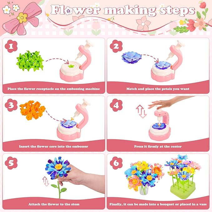 HOLYOWL DIY Flower Bouquets Craft Kits for Kids, Build Your Flower Bouquet Making Kits Educational Activity Toy Birthday Gifts for 4 5 6 7 8 9+ Years Old Toddler Girls & Boys