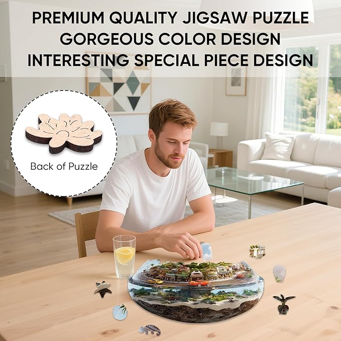 Wooden Puzzles for Adults 422 Pieces, Succulent World Jigsaw Puzzles, Unique Design Adult Puzzles for Family Brain Game Gift, 16.1x15.3 inch
