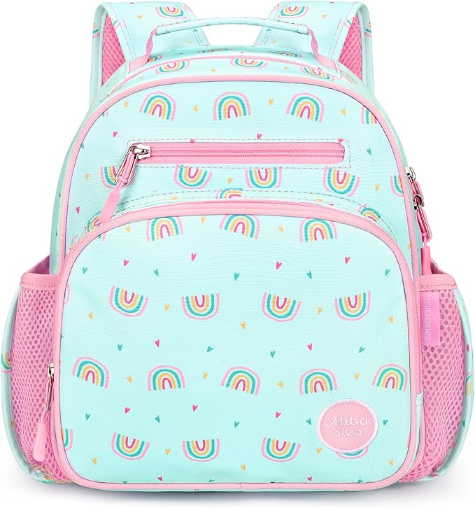 mibasies Toddler Backpack for Girls 2-4: Preschool Kindergarten Backpack - Cute Kids Backpacks for Girls - Rainbow Mint green