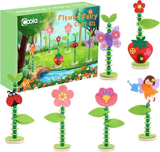 Coola Craft Kit Set for Preschool Kids, Educational Felt & Wood Flower Fairy Kit for Ages 3 4 5 6 7 8, Easy DIY Activity for Boys & Girls, Pack of 6