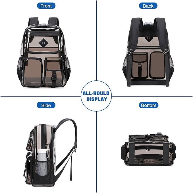 Clear Backpack for School,Heavy Duty PVC Transparent Bookbag for Girls Stadium Approved See Through Backpack