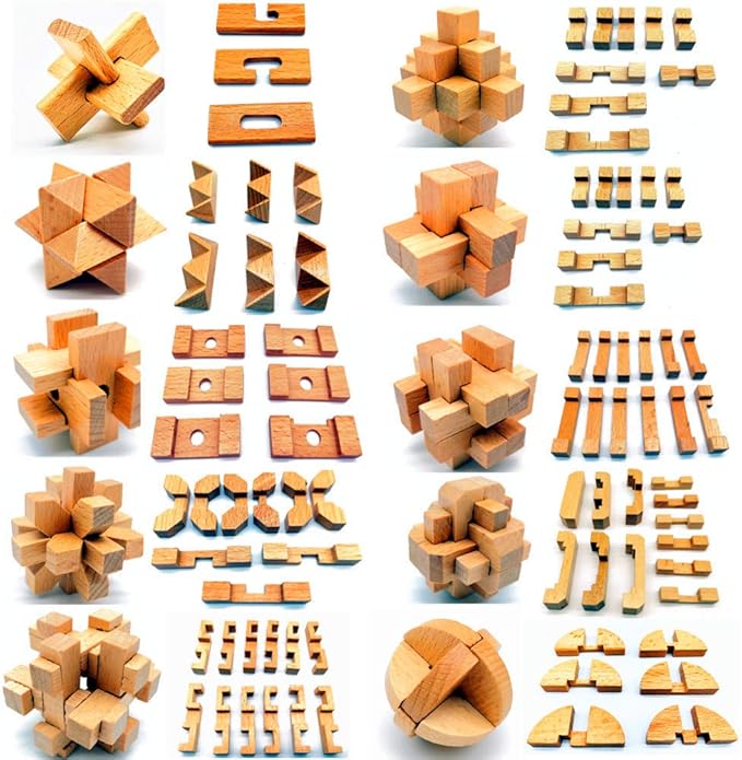 Guaishou 10-in-One 3D Small Wooden Puzzles Kongming Lock IQ Test Toy for Teens and Adults