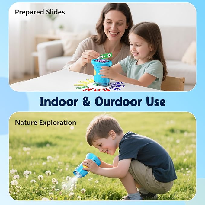 1000X Handheld Microscope for Kids, 4K 2.4" Screen Digital Kids Microscopes with 12 Slides, Portable Edu Toys Gifts for Age 3 4 5 6 7 8 9 10 11 12 Year Old Boys Girls Children Students(Blue)