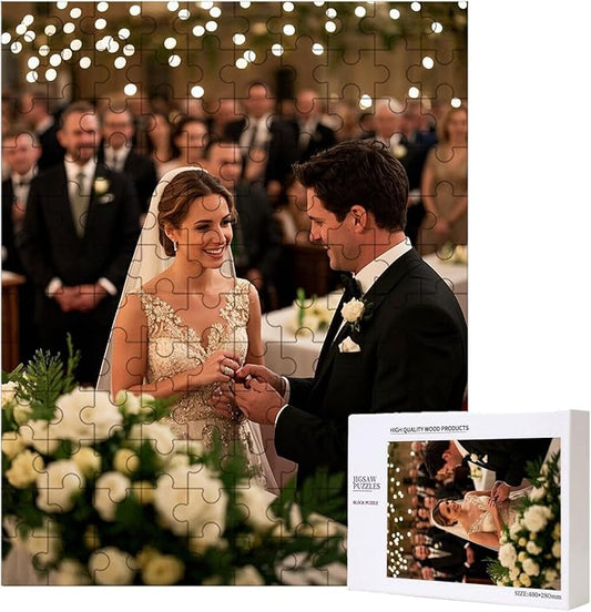 Custom Wooden Jigsaw Puzzles - 120/200/300/500/1000/1500 Piece Photo Gift Sets for Adults & Kids - Pet, Wedding, Family Memory Keepsake