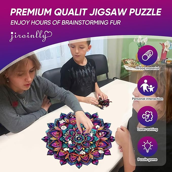 Wooden Jigsaw Puzzles, Mandela Wooden Puzzles for Adults 200 Pcs, 11.2'' x 11.4'' Luxurious Shaped Wood Puzzle, Beautiful Package, Best Gift for Adults and Kids, Family Game