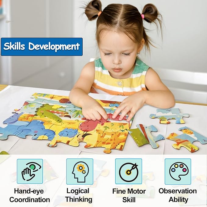 Jumbo Floor Puzzle for Kids, Large Jigsaw Puzzles 24 Piece for Kids Ages 3-5,Preschool Learning & Education Toys, Gifts for 4-8 Year Old Boys and Girls (Jungle Animals)