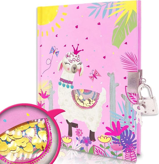 GINMLYDA Girls Diary with Lock for Kids, Alpaca Diaries 7.1x5.3 Inches 160 Pages Girl Journal Secret Cute Notebook with Lock and Key for Little Kid Writing Drawing Gift for Pre school Age 6,8,12