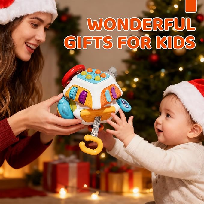 Baby Busy Board Cube, Toys for Boy Girl, Montessori Travel Toys for Toddlers, Learning Fine Motor Skills| Birthday Gifts for Infant Boys Girls (10-in-1 Busy Cube)