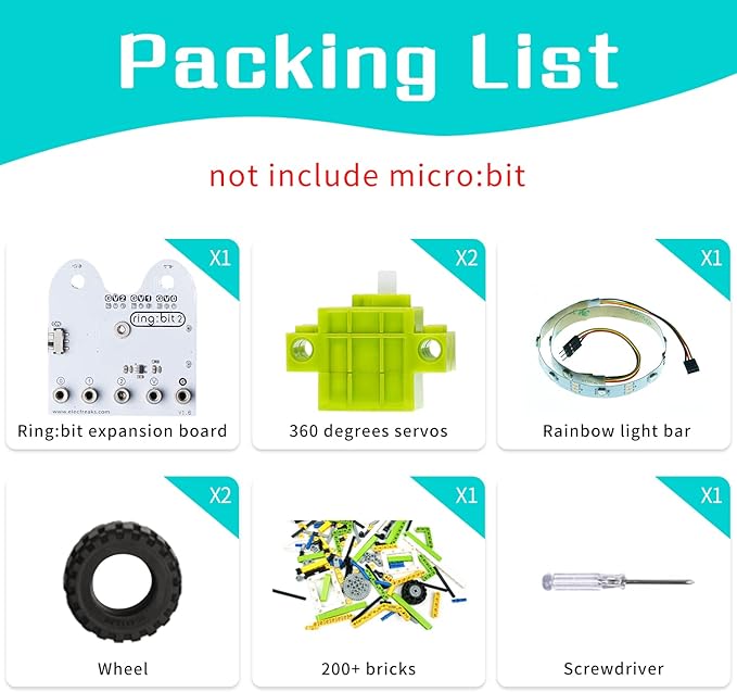 ELECFREAKS microbit Ring:bit 6-in-1 Starter Kit, Programmable Makecode Coding Learning Kit with 200+ Building Blocks(Without Micro:bit)
