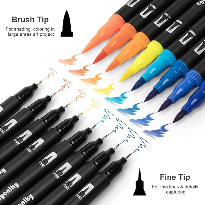 36 Coloring Markers Double Tip Brush Pens, Dual Tip Artist Fine and Brush Pen Art Colored Markers for Adult Coloring Book Kid Drawing Journaling Lettering Note Taking Calligraphy
