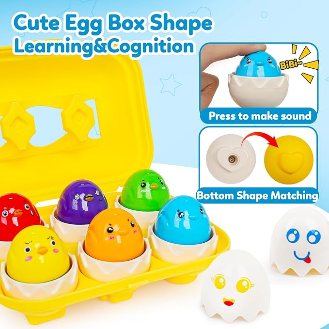 Egg Toys for Toddler 1-3,Montessori Geometric Eggs Preschool Educational Learning Color Sorting & Eggs Puzzles Matching Games Fine Motor Toys for Boys Girls
