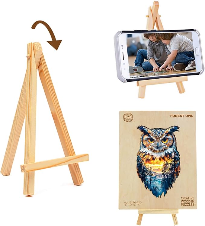 KAAYEE Wooden Puzzles for Adults, 3D Visual Effect Forest Owl Wooden Jigsaw Puzzle Unique Shape Wood Puzzle Adult, 3D Effect Flat Puzzle Birthday Family Games (M-11.4 * 6.9in-120pcs)