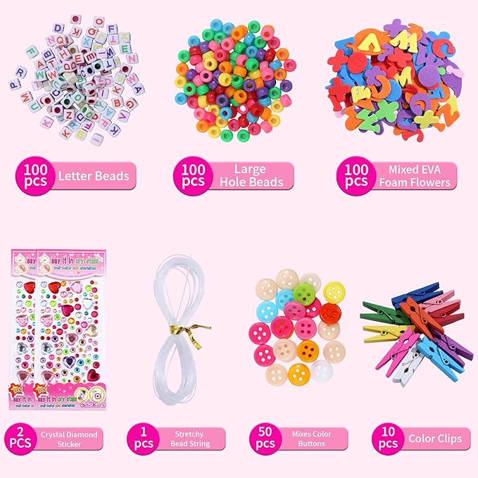 Qukou Kids Craft Supplies with 3-Tier Storage Box - 1400+ Art Kit with Beads, Feathers, Pompoms & Tools- Creative Gift for Ages 3-12, Portable Organizer for School, Travel, Birthday, Christmas