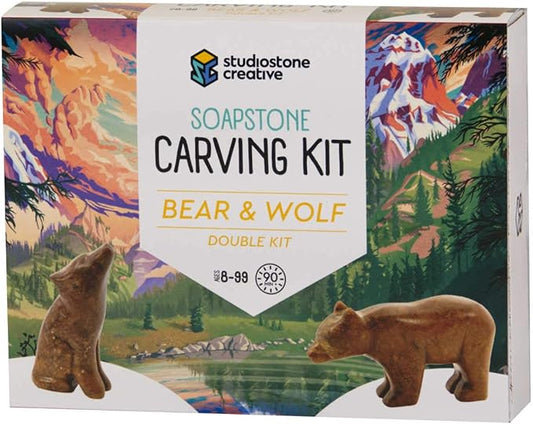 STUDIOSTONE CREATIVE DIY Arts & Crafts Carving Kit Kids Adults Bear & Wolf Sculpture Soapstone