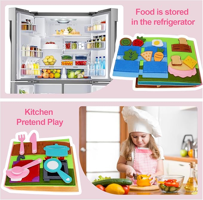 Montessori Felt Busy Book Toddlers Quiet Book Preschool Early Learning Educational Travel Toys for Kids Age 2 3 4 5 6 Years Travel Essentials Daily House Learning Activities Girls Gift