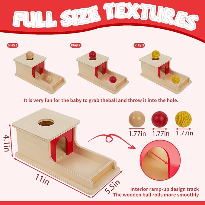 Adena Montessori Wooden Toy for 6-12 Month Baby 3 Balls,Sorting and Stacking Colorful Learning Education Toy for Toddler Kid 1-2 Year Old, Preschool Girl and Boy Gift(Full Size Textures)