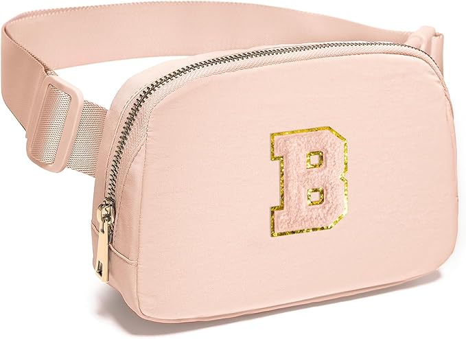 Gitus Gifts for 8 9 10 11 12 Year Old Girls Belt Bag Fanny Pack Crossbody Bags with Initial Letter Patch Cute Stuff Birthday Gifts for Teen Girls Women Personalized Trend Stuff (Coral Pink-B)