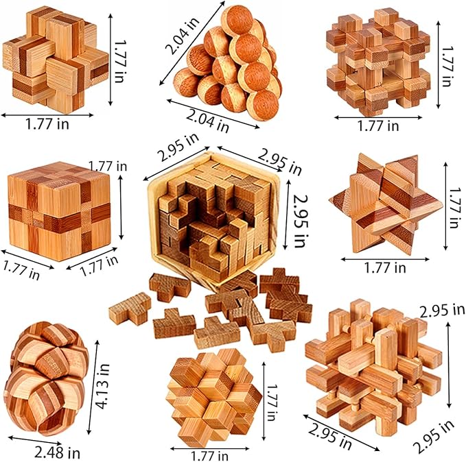 18 Pack Wooden Brain Teaser Puzzles Stress Relief Toys Wooden Burr Puzzles Brain Teaser Puzzle with Gift Packing Box Magic Puzzle Games Toy for Kids and Adults by AHYUAN (Bamboo)