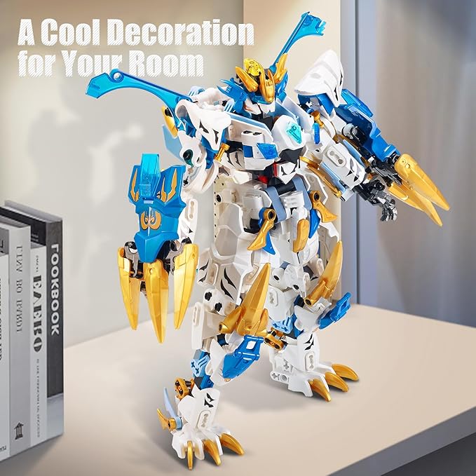 White Tiger 2 in 1 Mech Building Blocks kit Transform Action Figure Toys, Animals Transforming Robot Building Set, STEM for Adults Kids Boys Ages 8 10 12 14 (White Tiger)