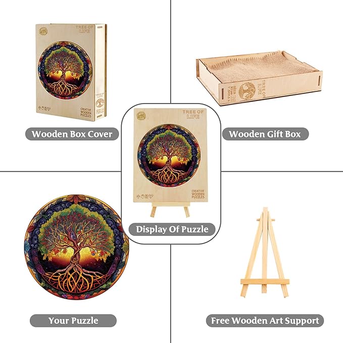 Wooden Puzzles for Adults - 200 Pieces Tree of Life Wooden Puzzle - Unique Animal Shape Wood Cut Puzzles - Eco-Friendly Home Office Decor (M-11.4 * 11.4in)