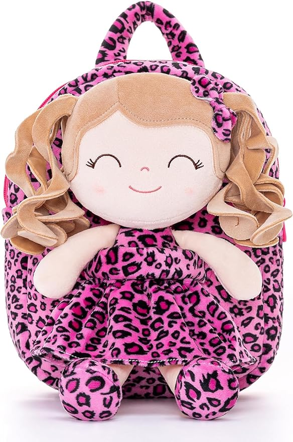 Gloveleya Toddler Backpack Baby Girl Gifts Curly Hair Plush Figures Dress Backpack Kids Backpack Curly Animal - Giraffe 9inches