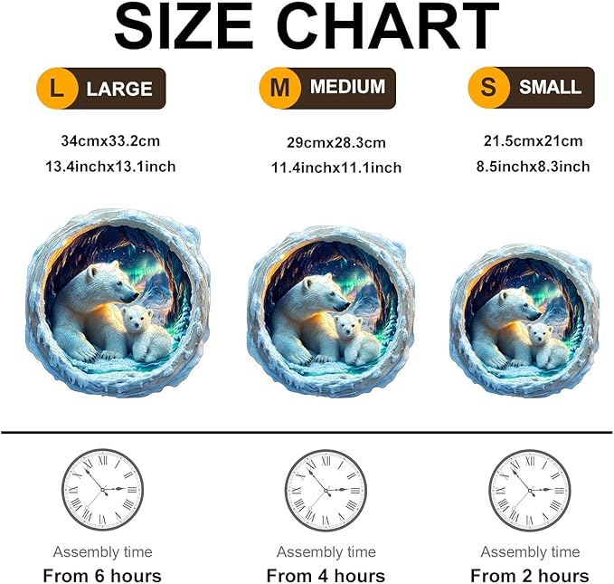 KAAYEE Wooden Puzzles for Adults, 3D Vision Effect Warm Aurora Cave Bear Wooden Jigsaw Puzzle Unique Shape Wood Puzzle Adult, 3D Effect Flat Puzzle Birthday Family Game (M-11.4 * 11.1 in-200pcs)