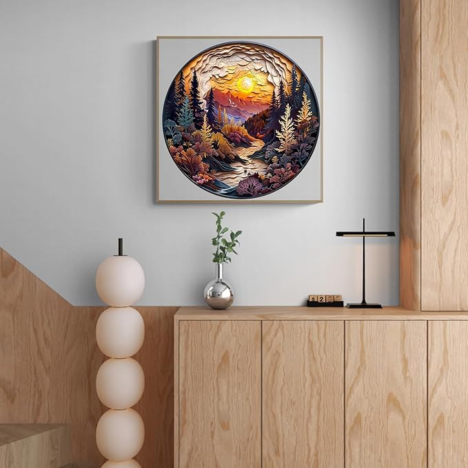 WOODBESTS Wooden Puzzles for Adults, 3D Sunset Forest Wood Puzzles Adult(300 Pieces, L, 13.4 * 13.4in), Unique Shape Wooden Animal Jigsaw Puzzles, Birthday Gifts for Adults Family Game