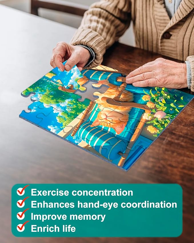 6 Pack 24 Large Piece Jigsaw Puzzles for Seniors Alzheimer Product for Elderly Dementia Activities Memory for Patients in Nursing Home with Storage Box