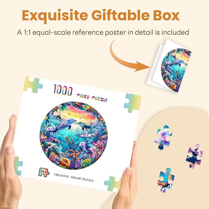 Masseruon 1000 Piece Puzzle for Adults, 26.6 * 26.6in Sea World Puzzle for Adults, 1000 Pieces Jigsaw Puzzles, Adult Puzzles Game, Unique Gift for Women Men