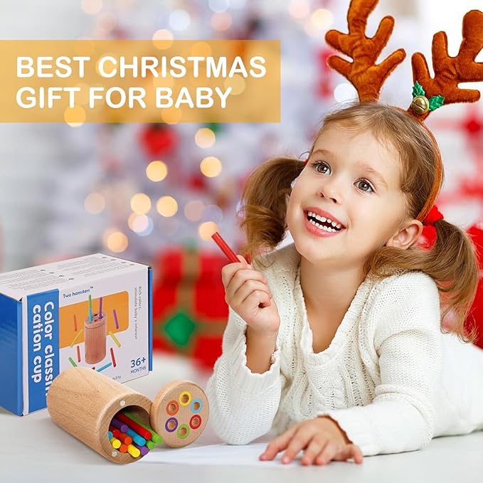Montessori Toys for 1-3 Year Old, Travel Toys for Toddlers Wooden Color Sorting Stacking Toy for 18+ Month Old Boys Girls Learning Gift for 2-4 Year Old Kids Christmas Birthday Stocking Stuffers