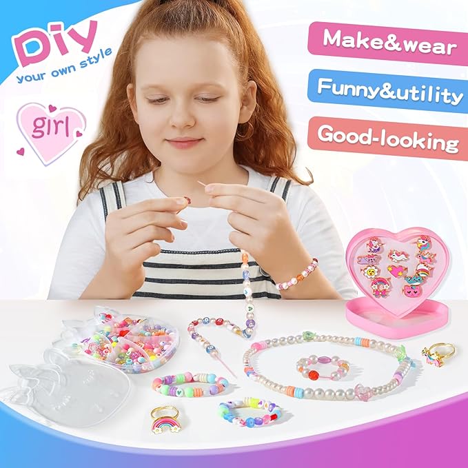 Unicorn Toys Gift for Girls Age 4 5 6 7 8 9, Bracelet Making Kit, Decorate Unicorn Water Bottle, Birthday Gift Box for Little Girls, Daughter, Granddaughter