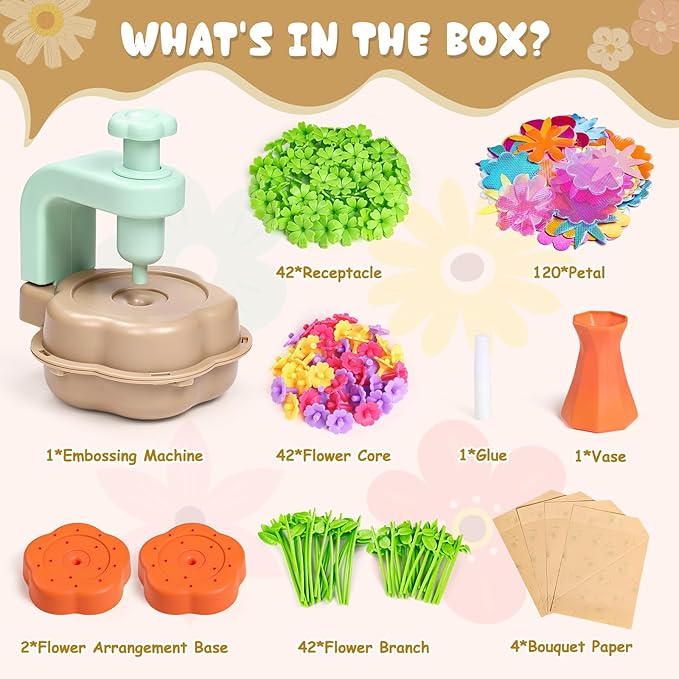 DIY Art Flower Toys Include Extra Accessories Set, Arts and Crafts Activity Kit for Kids Ages 3-12, Fabric Bouquet Craft for Toddler, Birthday Gifts for 3 4 5 6 7 8 9 10 11 12 Year Old Girls