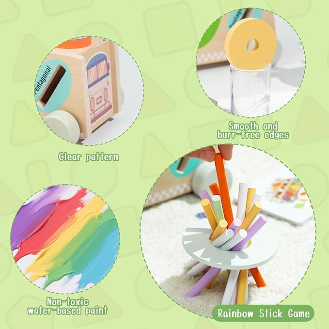 Montessori Toys for 1 2 3 Year Old, Wooden Color & Shape Sorting Matching Toys | Learning Educational Toys for 1-3 Year Old Kids | One 1st 2st Birthday Gift for Boy Girl