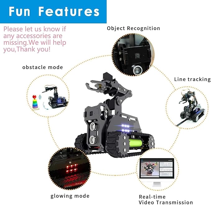 Adeept RaspTank Smart Robot Kit Compatible with Raspberry Pi 4 3 Model B+ B OpenCV Tank 4-DOF Robotics DIY Coding Building Projects Robots for Adults STEM Educational Programming Gift Robotic Arm