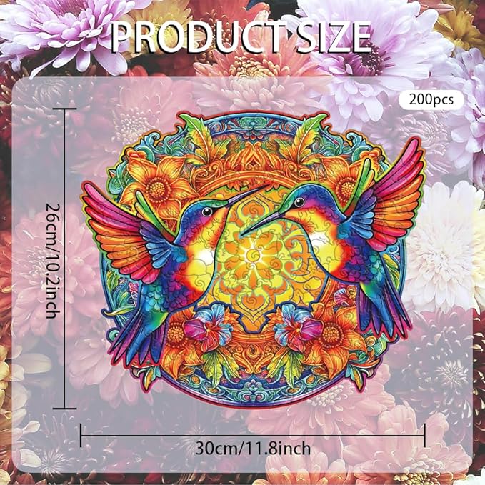 200 Pieces Wooden Puzzles for Adults, 11.8x10.2 Inches Hummingbird Jigsaw Puzzles, Craft hub Wood Hummingbird Puzzle for Puzzle Lover, Birthday Gift for Bird Lover Family Game Home Decor