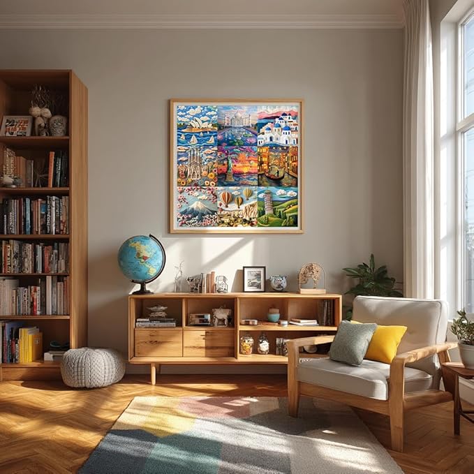 Bgraamiens 1000 Piece Jigsaw Puzzles for Adults – World Travel Landmarks Puzzle – Felt Style Cultural Icons from Around The Globe – Premium Relaxing Gift with Global Architecture