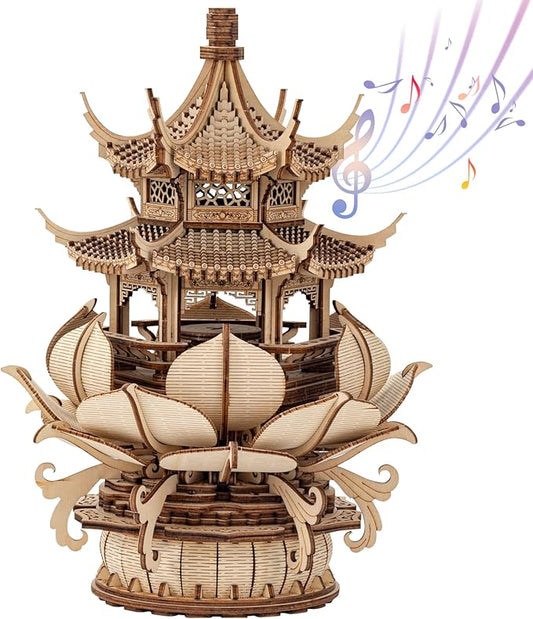 3D Puzzles for Adults, Wooden 3D Puzzle Model Lotus Pavilion Music Box Toys Building Kits, DIY Wood Crafts Cool Toy Hobbies for Men Women, Creative Assembly Gifts