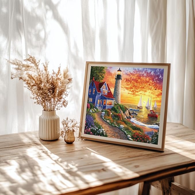 GLOBLELAND 300Pcs Seaside Lighthouse Wooden Jigsaw Puzzles for Adult Garden Sunset Colorful Unique Animal Shaped Jigsaw Puzzles for Holiday Birthday Gifts