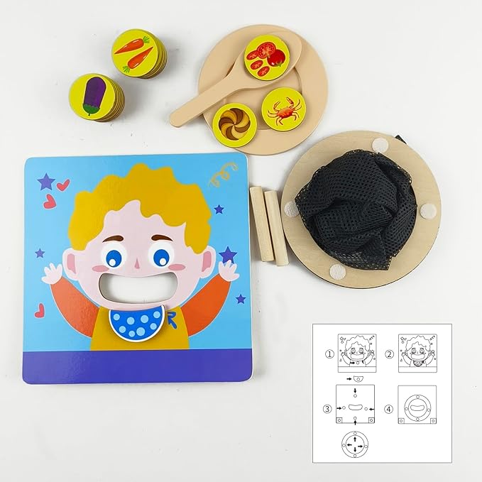 Wooden Pretend-Play Feeding Game Early Educational Montesorri Toys Pretend to Feed Toy Good-habbit Excercise Fun and Educational Toys